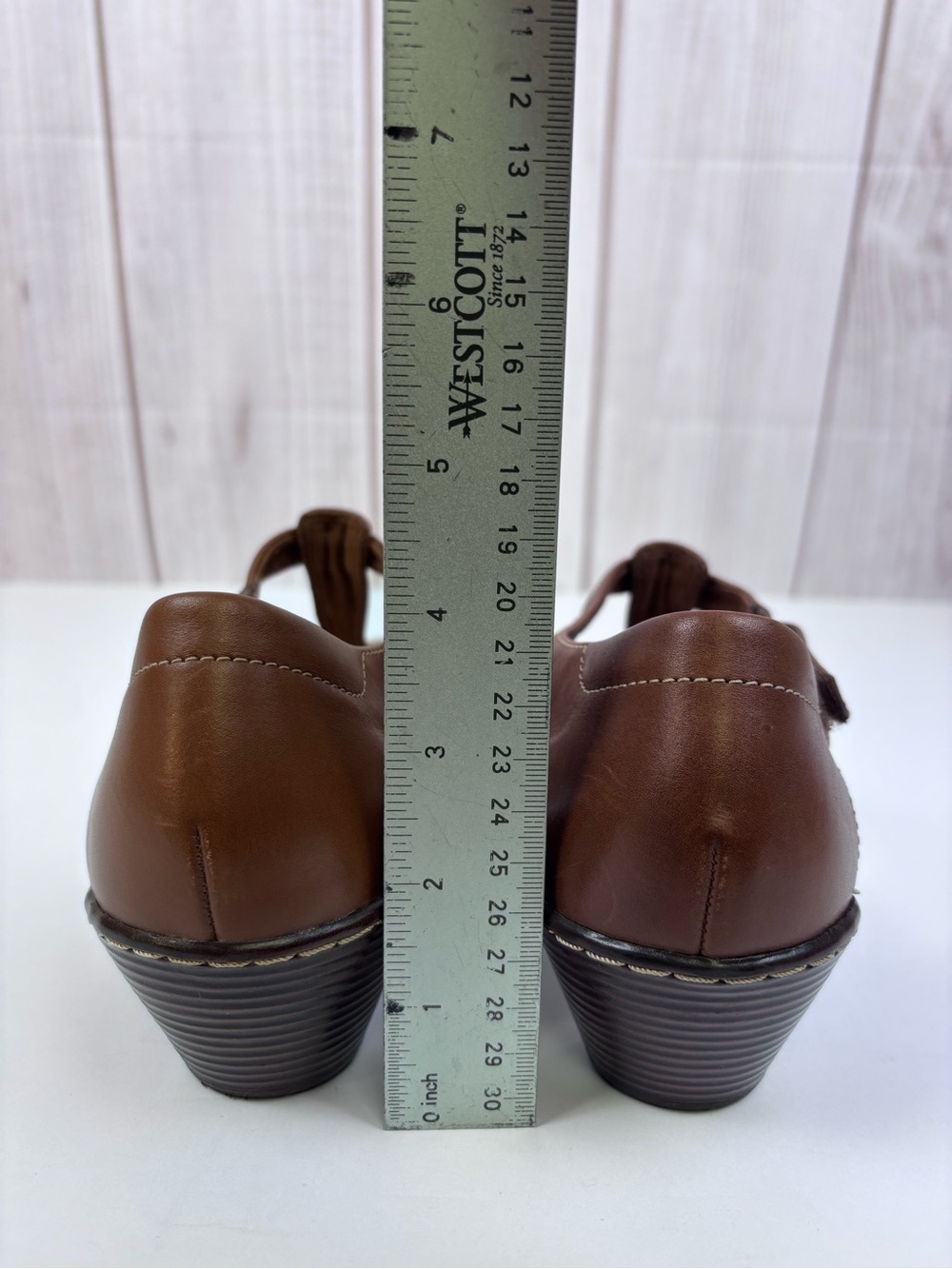 Clarks Wendy Alto Leather Shoes T-Strap Low Wedge Casual Dress Shoe Brown Sz 10 - Picture 14 of 14
